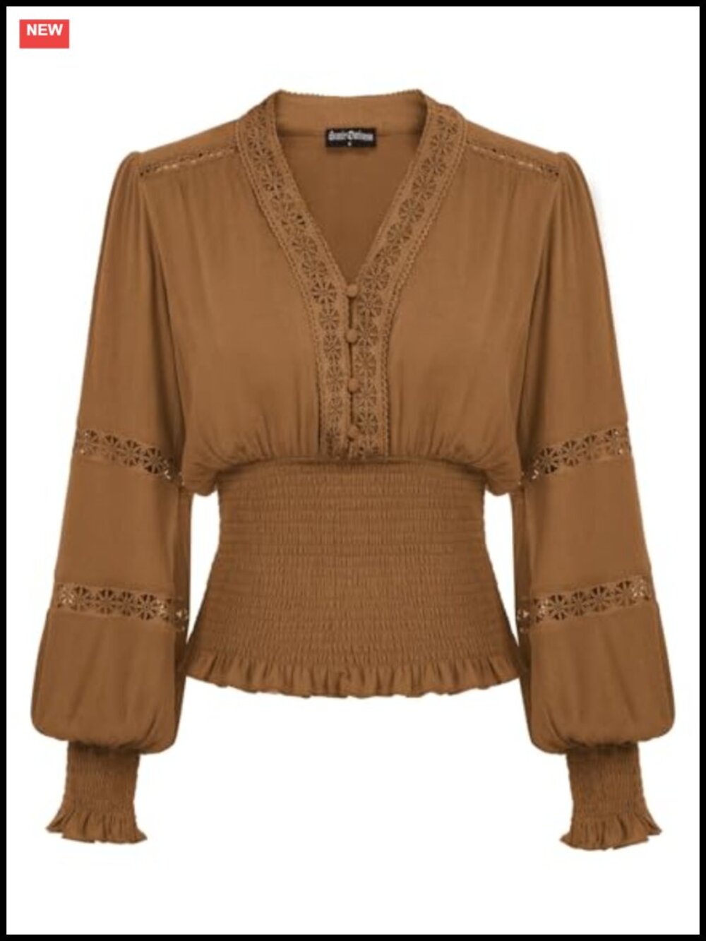 Renaissance Peasant Top Womens Long Sleeve V Neck Smocked Waist Blouse